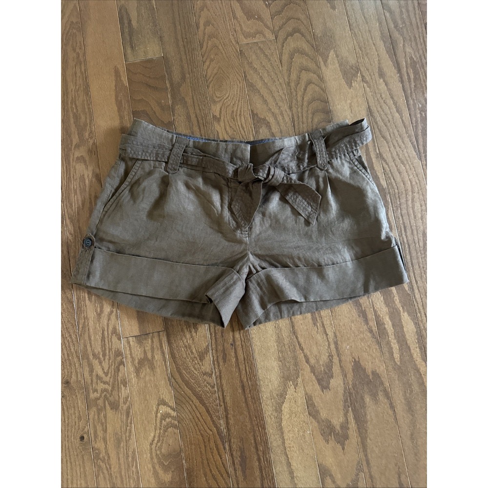 J. Crew 100% Linen Brown Tie Waist Shorts Size 10 Travel Safari‎